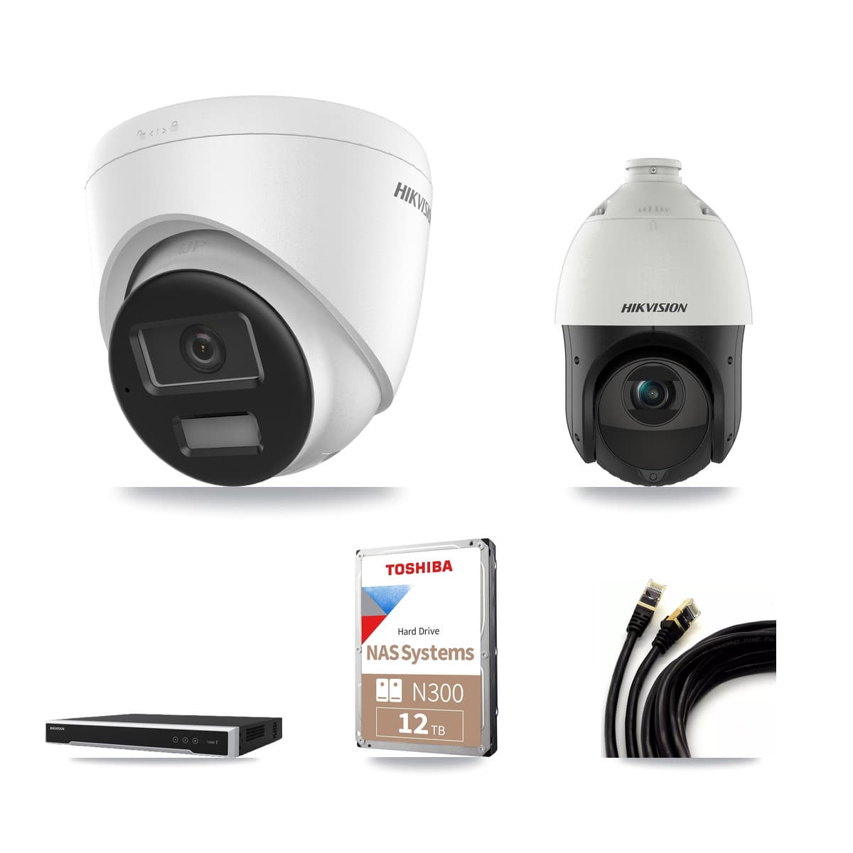 Hikvision 16-Channel 4MP – 4K CCTV Kit — 12 4K Turret + 1 4MP PTZ Cameras + 2× 12TB Recording
