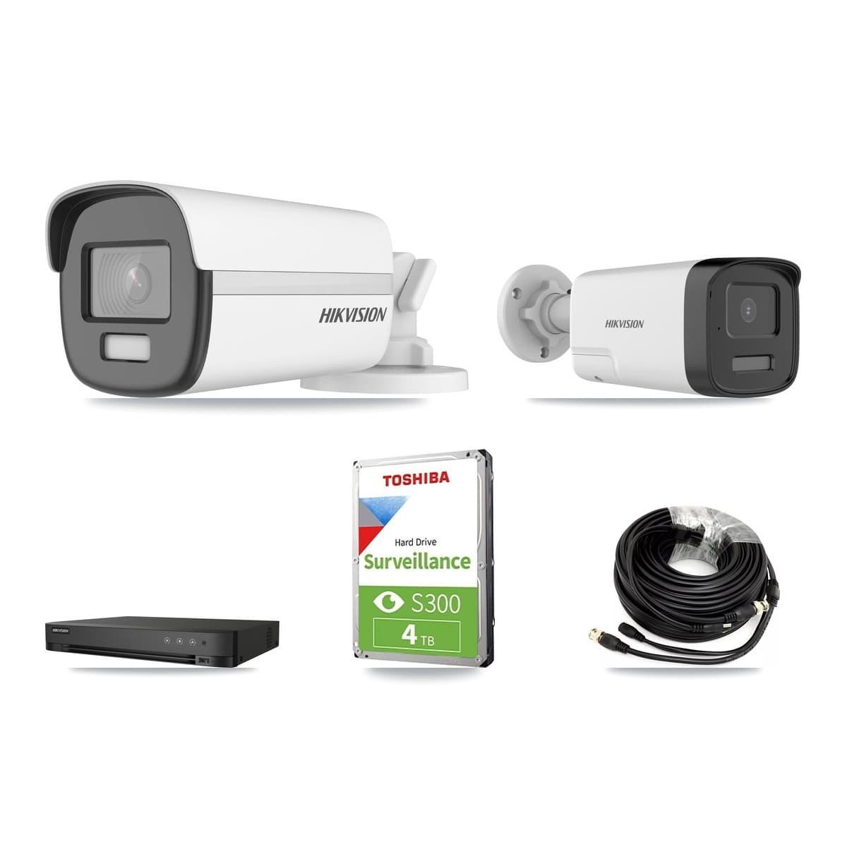 Hikvision 4-Channel 5MP – 4K CCTV Kit — 1 4K + 1 5MP Bullet Cameras + 4TB Recording (IDS-7204HUHI Recorder)