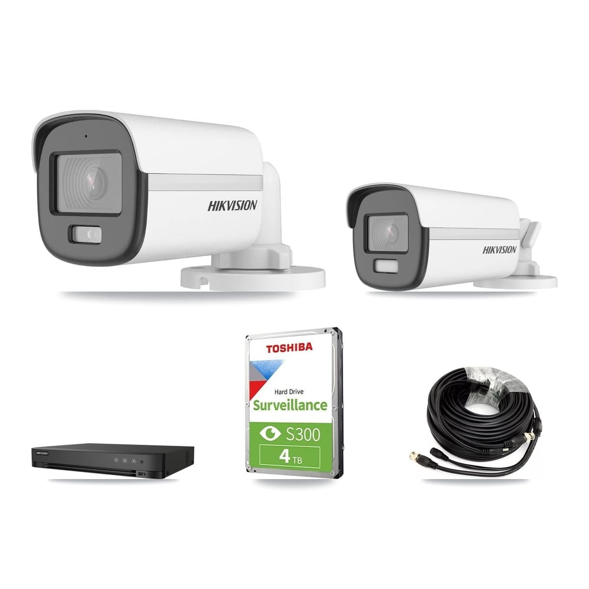 Hikvision 4-Channel 5MP – 4K CCTV Kit — 1 DS-2CE12KF0T 5MP + 1 DS-2CE12UF3T 4K Bullet Cameras + 4TB Recording (IDS-7204HUHI Recorder) - Image 1