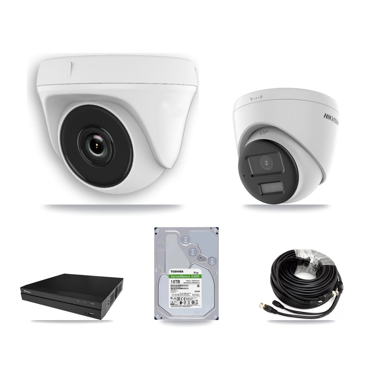 Hikvision & Prolux 8-Channel 2MP – 4K CCTV Kit — 2 DS-2CE78U0T 4K Turret + 6 White HDT-2MP-N20W 2MP Dome Cameras + 10TB Recording (PXD-5208AN Recorder) - Image 1