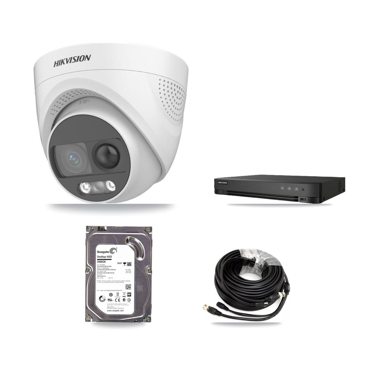 Hikvision 8-Channel 5MP CCTV Kit — 1 DS-2CE72KF3T Turret Camera + 2TB Recording (IDS-7208HQHI Recorder)