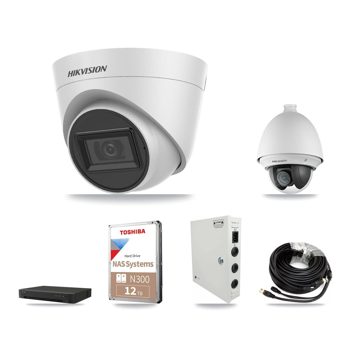Hikvision 16-Channel 2MP – 5MP CCTV Kit — 3 2MP PTZ + 8 White 5MP Turret Cameras + 12TB Recording - Image 1