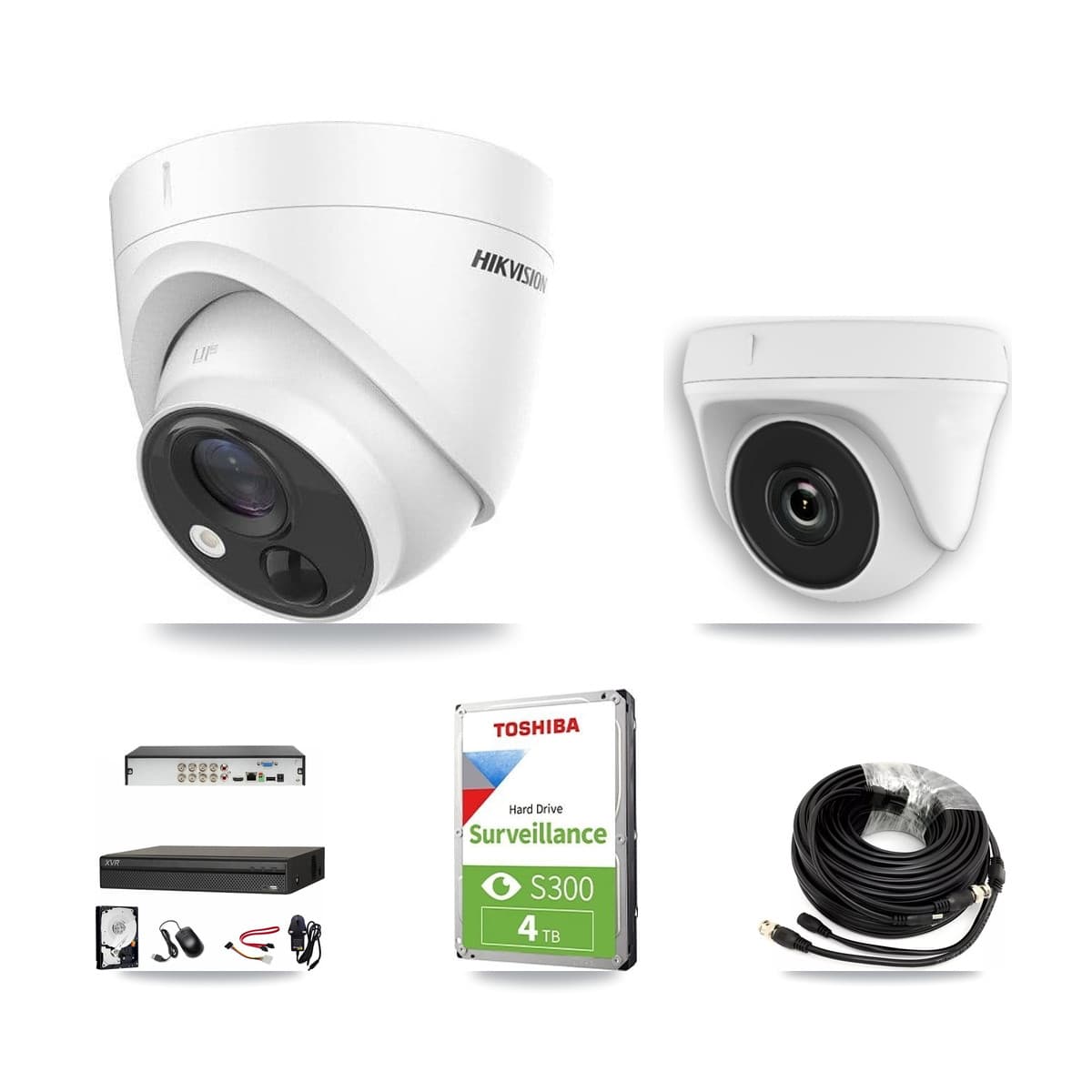 Hikvision & Dahua 8-Channel 2MP – 5MP CCTV Kit — 2 DS-2CE71H0T 5MP Turret + 1 White HDT-2MP-N20W 2MP Dome Cameras + 4TB Recording (XVR-3108AD Recorder) - Image 1