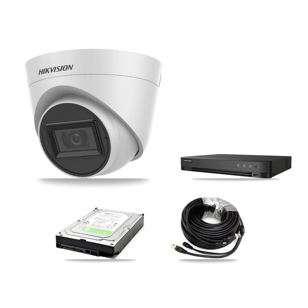 Hikvision 4-Channel 5MP CCTV Kit — 1 White Turret Camera + 1TB Recording (IDS-7204HQHI Recorder)