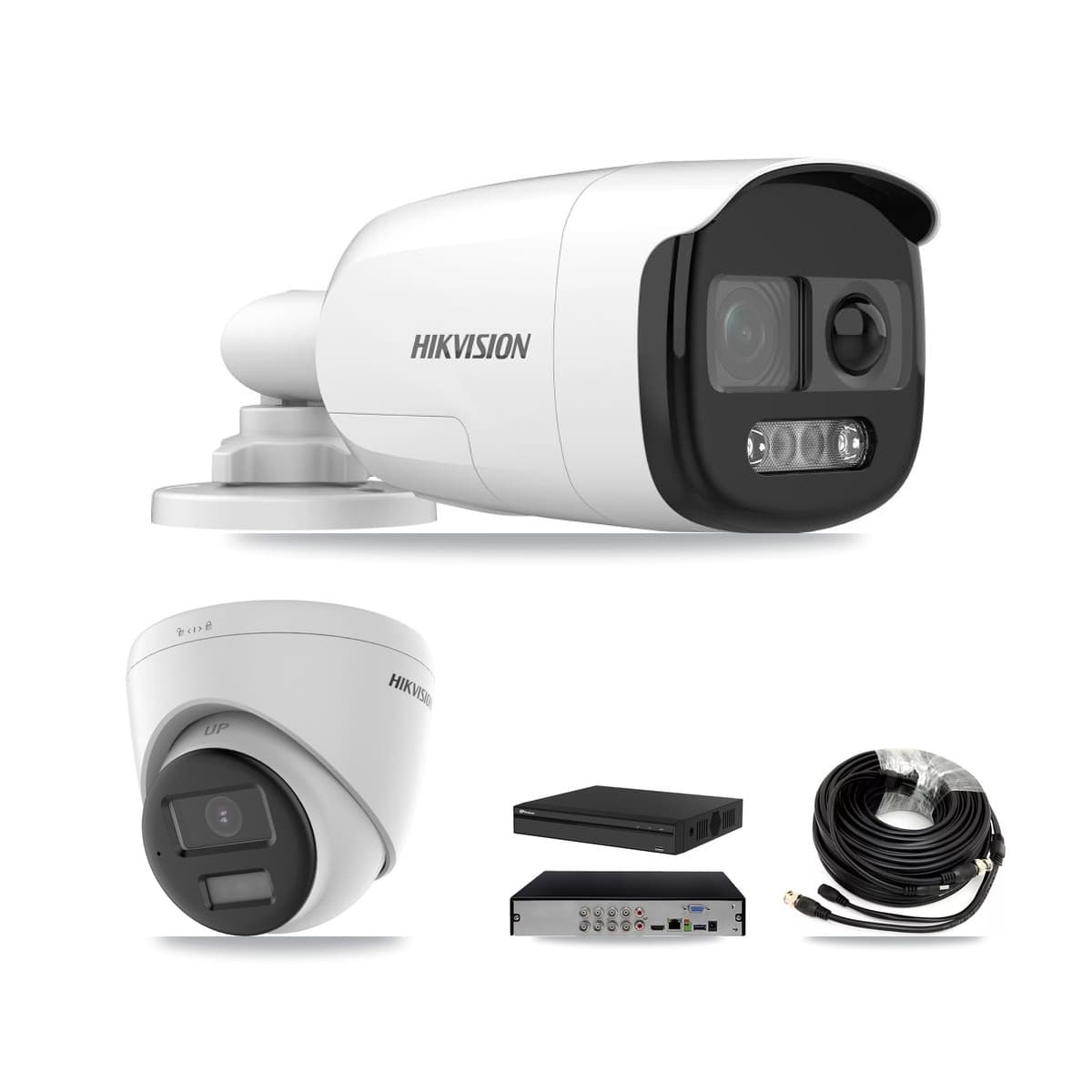 Hikvision & Prolux 8-Channel 5MP – 4K CCTV Kit — 2 DS-2CE12KF3T 5MP Bullet + 2 DS-2CE78U0T 4K Turret Cameras + 8TB Recording (PXD-5108HS Recorder) - Image 1