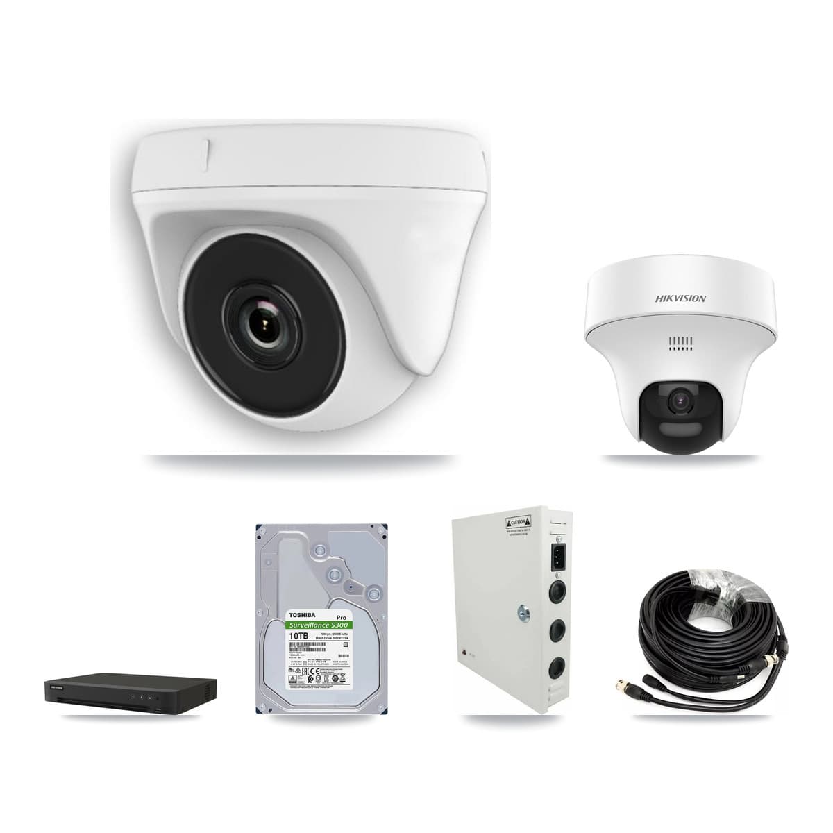 Hikvision 16-Channel 2MP – 5MP CCTV Kit — 4 DS-2CE70K0T 5MP Turret + 8 White HDT-2MP-N20W 2MP Dome Cameras + 10TB Recording (IDS-7216HQHI Recorder)