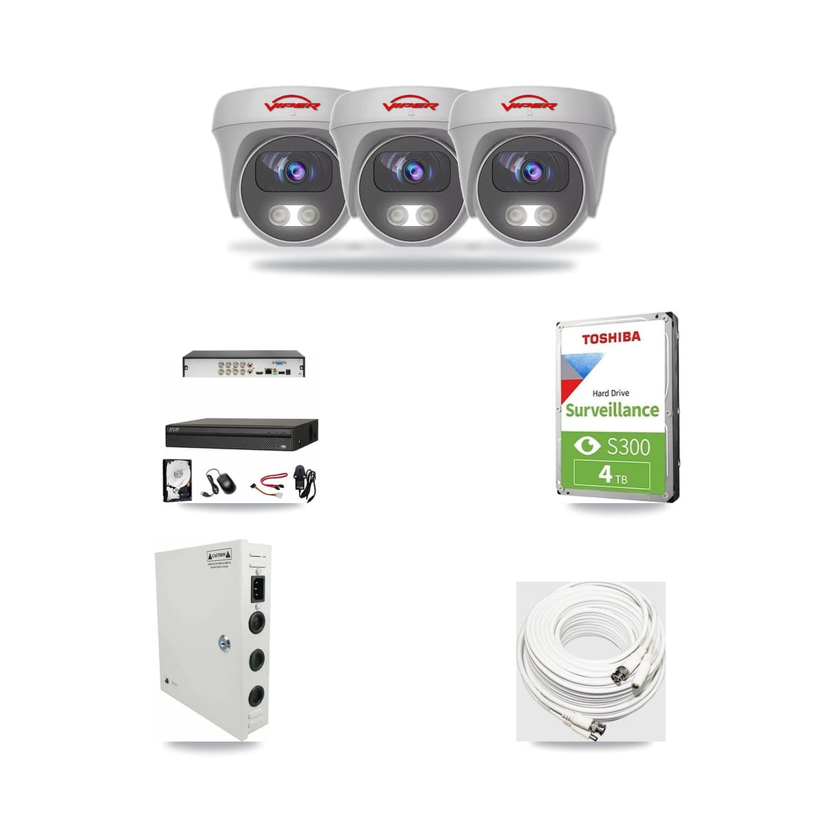 8-Channel 5MP CCTV Kit — 3 White Viper Cameras + 4TB Recording (XVR-3108AD Recorder) - Image 1