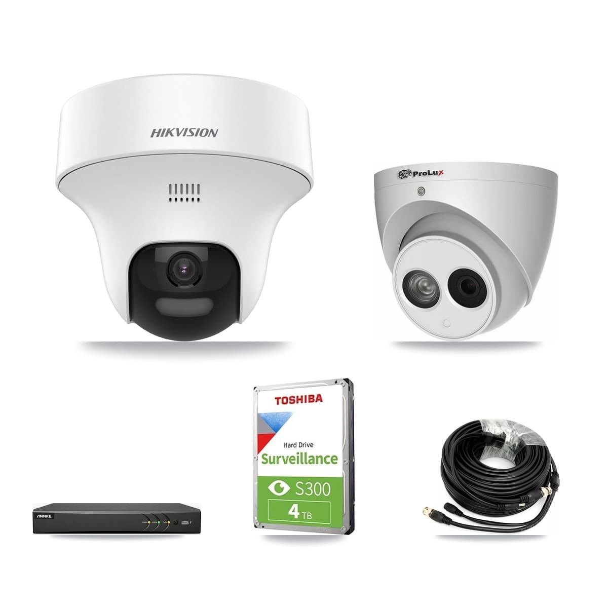 4-Channel 4MP – 5MP CCTV Kit — 1 DS-2CE70K0T 5MP + 1 PXC-612C4W-A 4MP Turret Cameras + 4TB Recording (AN-DV4-8MP Recorder)