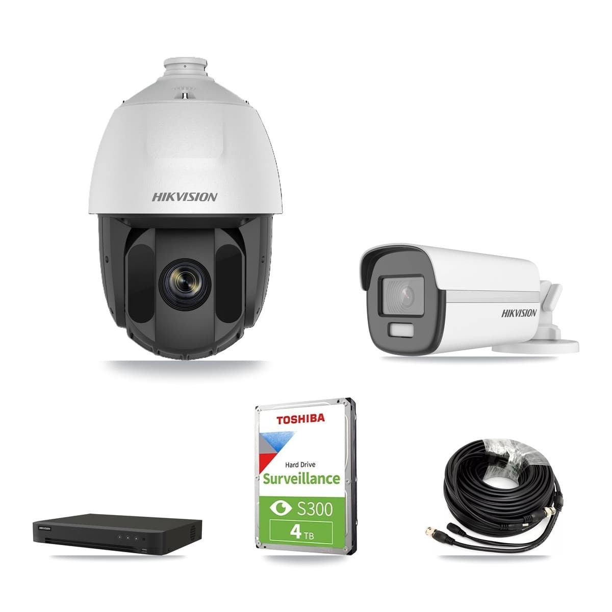 Hikvision 8-Channel 2MP – 4K CCTV Kit — 1 DS-2AE5225TI-A-E 2MP PTZ + 1 DS-2CE12UF3T-E 4K Bullet Cameras + 4TB Recording (IDS-7208HUHI-M1/XT Recorder) - Image 1