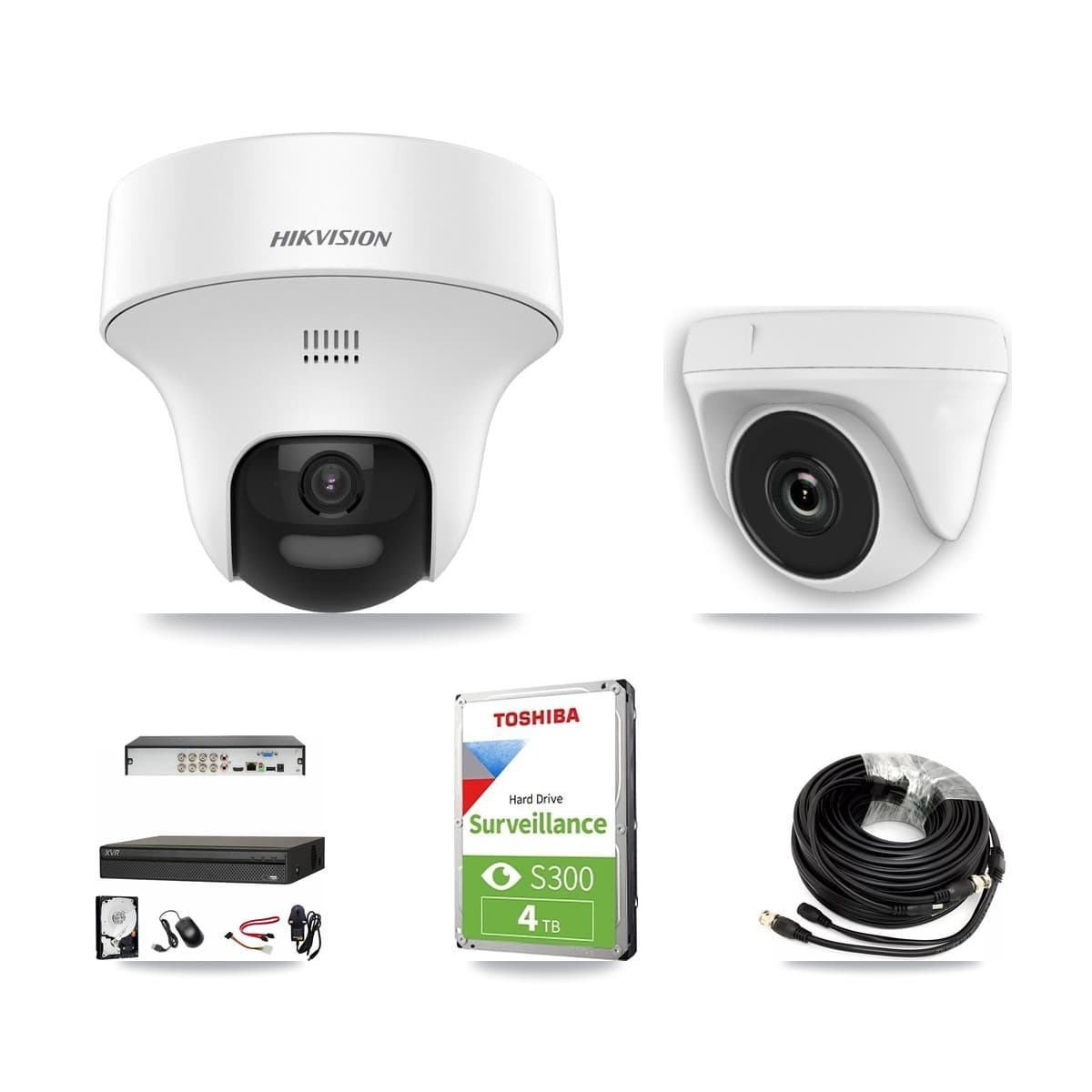 Hikvision & Dahua 8-Channel 2MP – 5MP CCTV Kit — 2 DS-2CE70K0T 5MP Turret + 2 White HDT-2MP-N20W 2MP Dome Cameras + 4TB Recording (XVR-3108AD Recorder) - Image 1