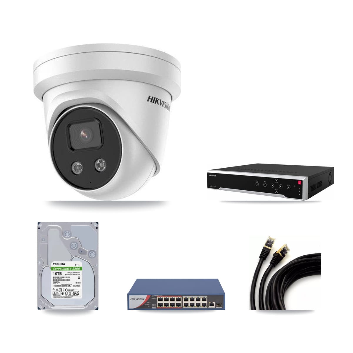 Hikvision 32-Channel 5MP CCTV Kit — 32 DS-2CD3356G2 Turret Cameras + 4× 10TB Recording