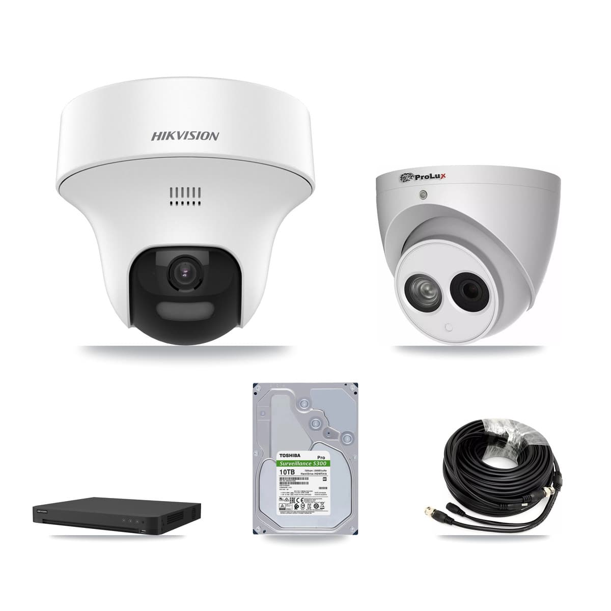 Hikvision & Prolux 16-Channel 4MP – 5MP CCTV Kit — 7 DS-2CE70K0T 5MP + 1 PXC-612C4W-A 4MP Turret Cameras + 10TB Recording (IDS-7216HUHI Recorder) - Image 1