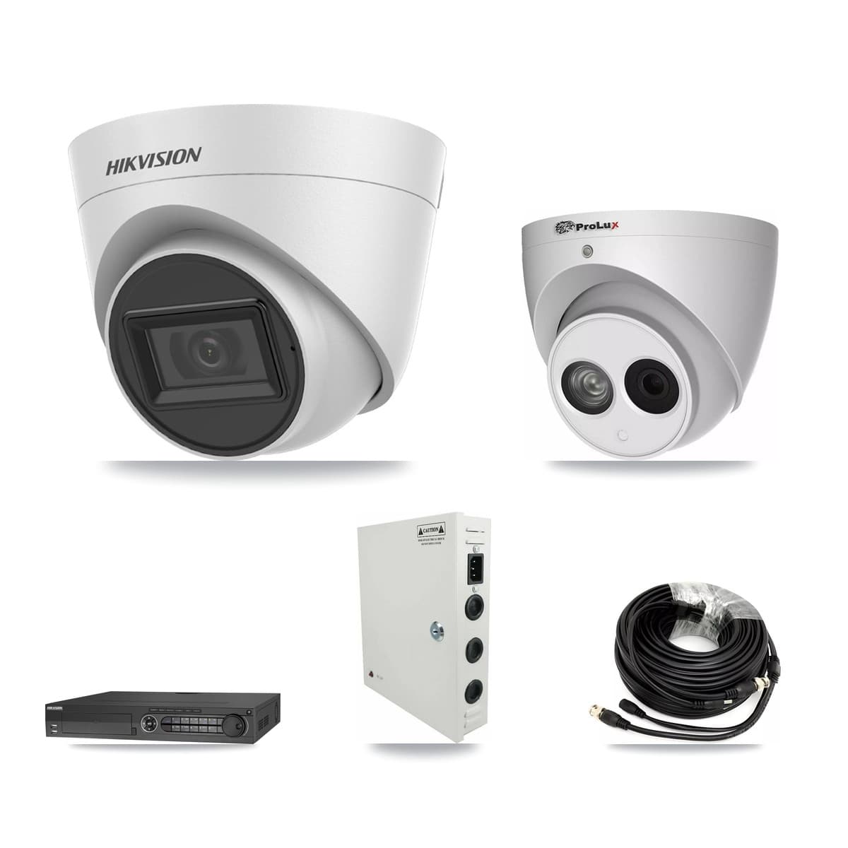 Hikvision & Prolux 32-Channel 4MP – 5MP CCTV Kit — 11 White 5MP + 1 4MP Turret Cameras + 2× 8TB Recording (DS-7332HQHI Recorder)