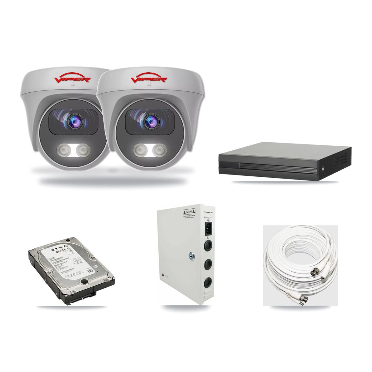 8-Channel 5MP CCTV Kit — 2 White Viper Cameras + 5TB Recording (XVR-3108HS Recorder) - Image 1
