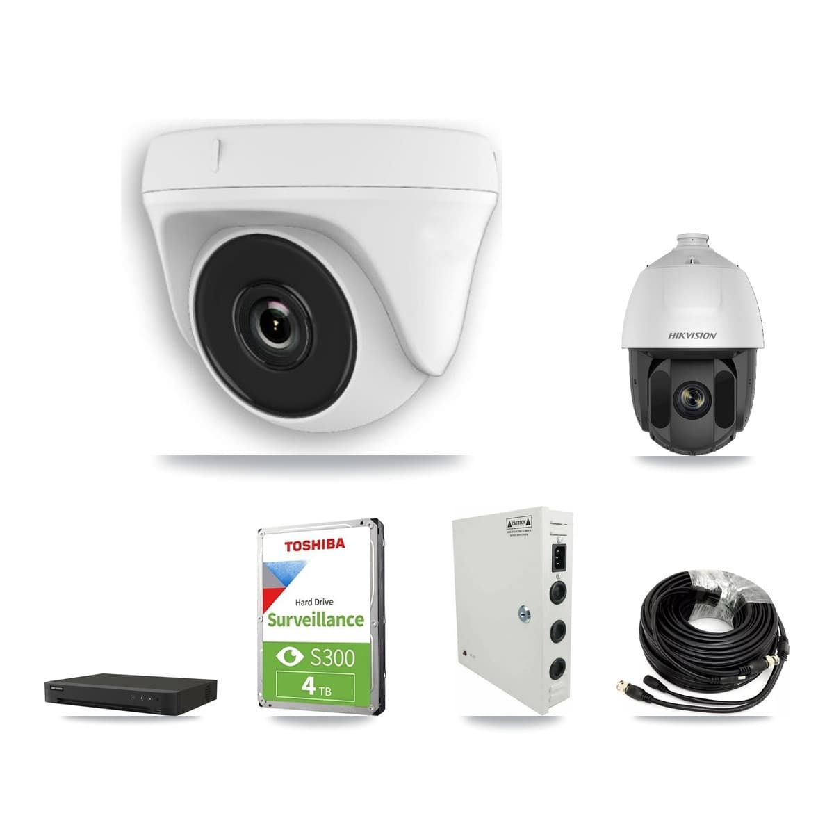 Hikvision 16-Channel 2MP CCTV Kit — 1 DS-2AE5225TI PTZ + 5 White HDT-2MP-N20W Dome Cameras + 4TB Recording (IDS-7216HQHI Recorder) - Image 1