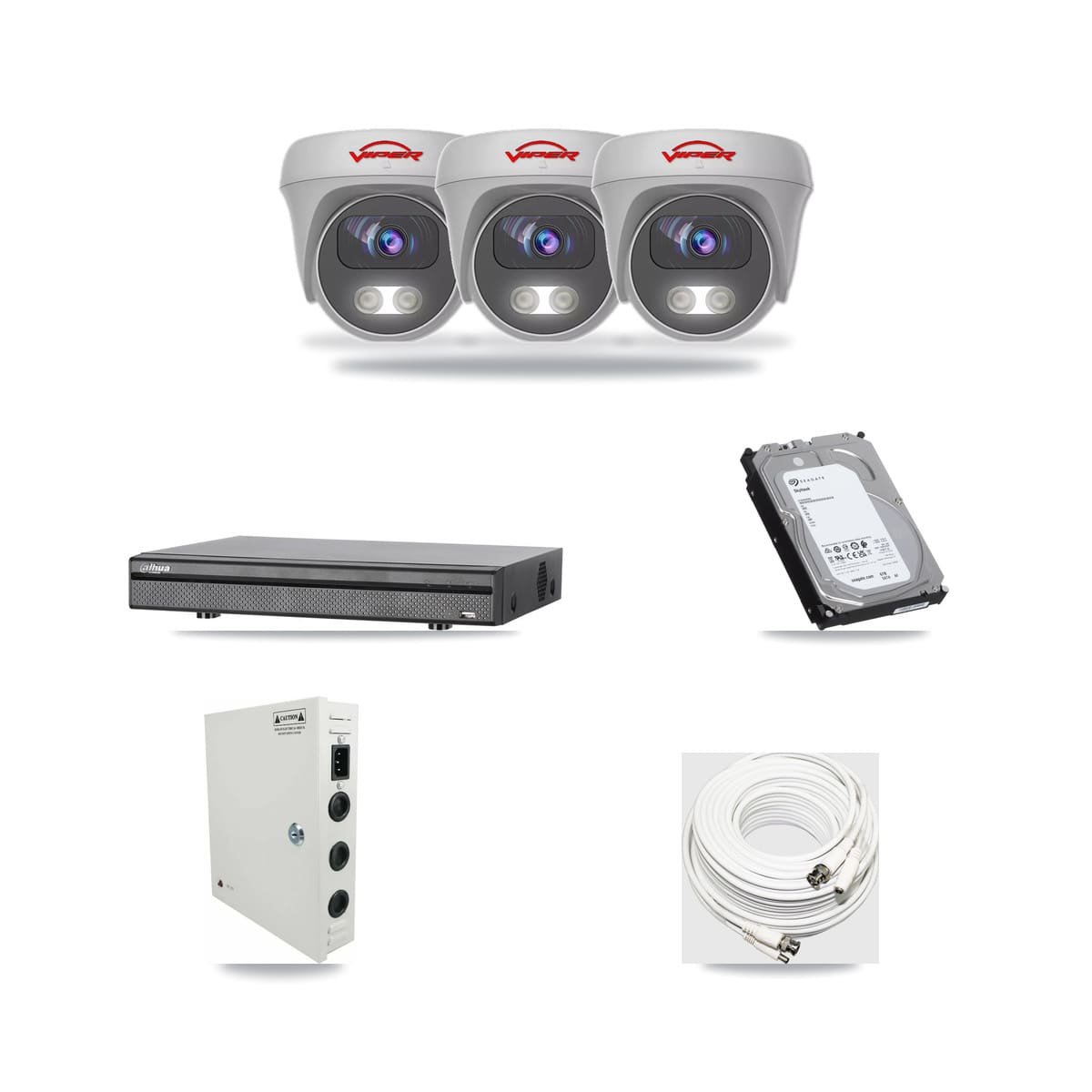 Dahua 8-channel CCTV kit: 3 cameras (3× 5MP Camera), 6TB hard drive