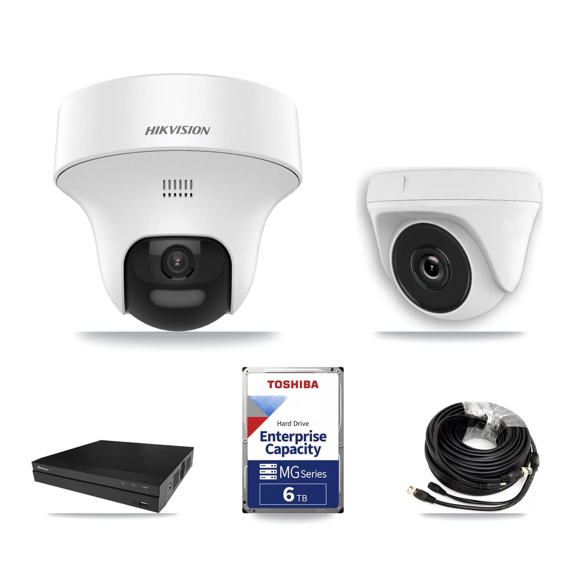 Hikvision & Prolux 8-Channel 2MP – 5MP CCTV Kit — 4 DS-2CE70K0T 5MP Turret + 1 White HDT-2MP-N20W 2MP Dome Cameras + 6TB Recording - Image 1
