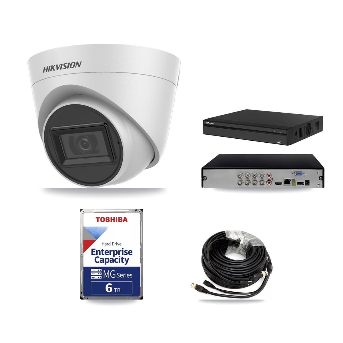 Hikvision & Prolux 8-Channel 5MP CCTV Kit — 5 White Turret Cameras + 6TB Recording (PXD-5108HS Recorder) - Image 1