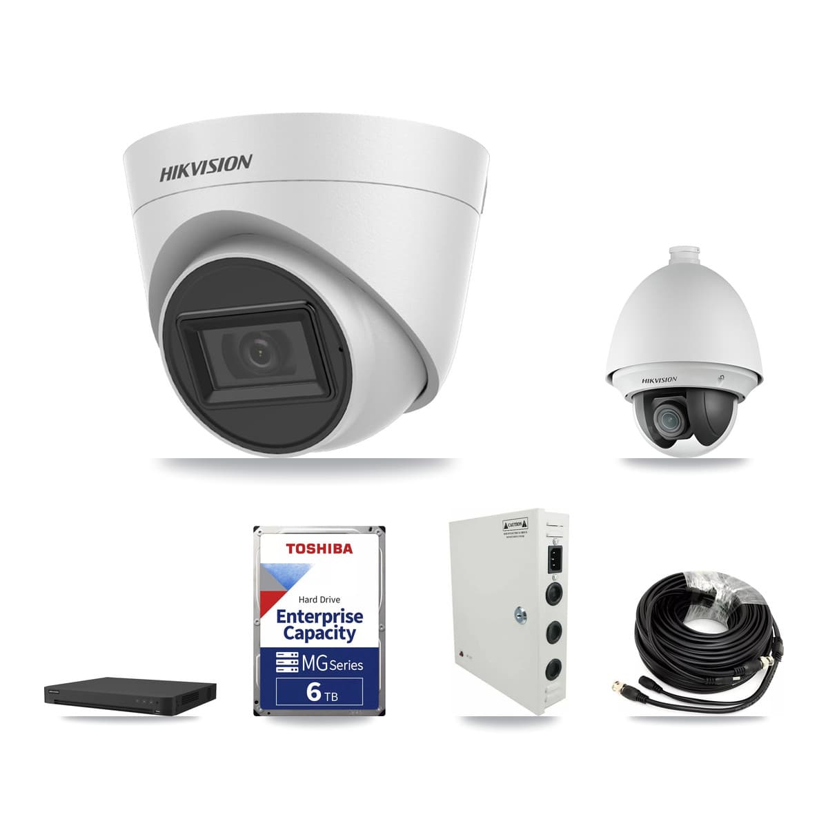 Hikvision 32-Channel 2MP – 5MP CCTV Kit — 1 2MP PTZ + 19 White 5MP Turret Cameras + 6TB Recording