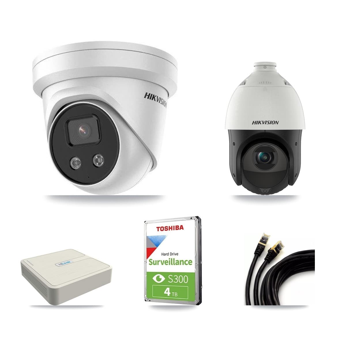 Hikvision & HiLook 8-Channel 4MP – 5MP CCTV Kit — 2 5MP Turret + 1 4MP PTZ Cameras + 4TB Recording (NVR-108H-D Recorder) - Image 1