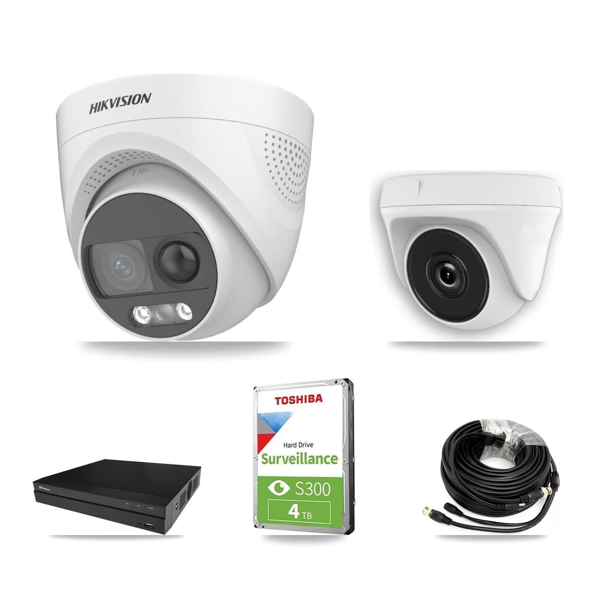 Hikvision & Prolux 8-Channel 2MP – 5MP CCTV Kit — 1 DS-2CE72KF3T 5MP Turret + 1 White HDT-2MP-N20W 2MP Dome Cameras + 4TB Recording - Image 1
