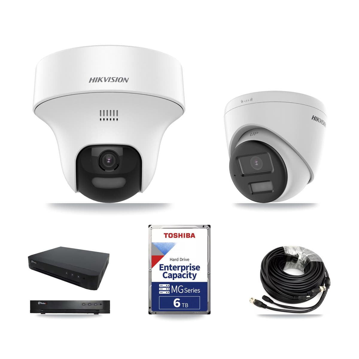 Hikvision & Prolux 16-Channel 5MP CCTV Kit — 4 DS-2CE70K0T-PTLTS + 1 DS-2CE78K0T-LPTS Turret Cameras + 6TB Recording (PXD-8216-HYK4MP Recorder) - Image 1