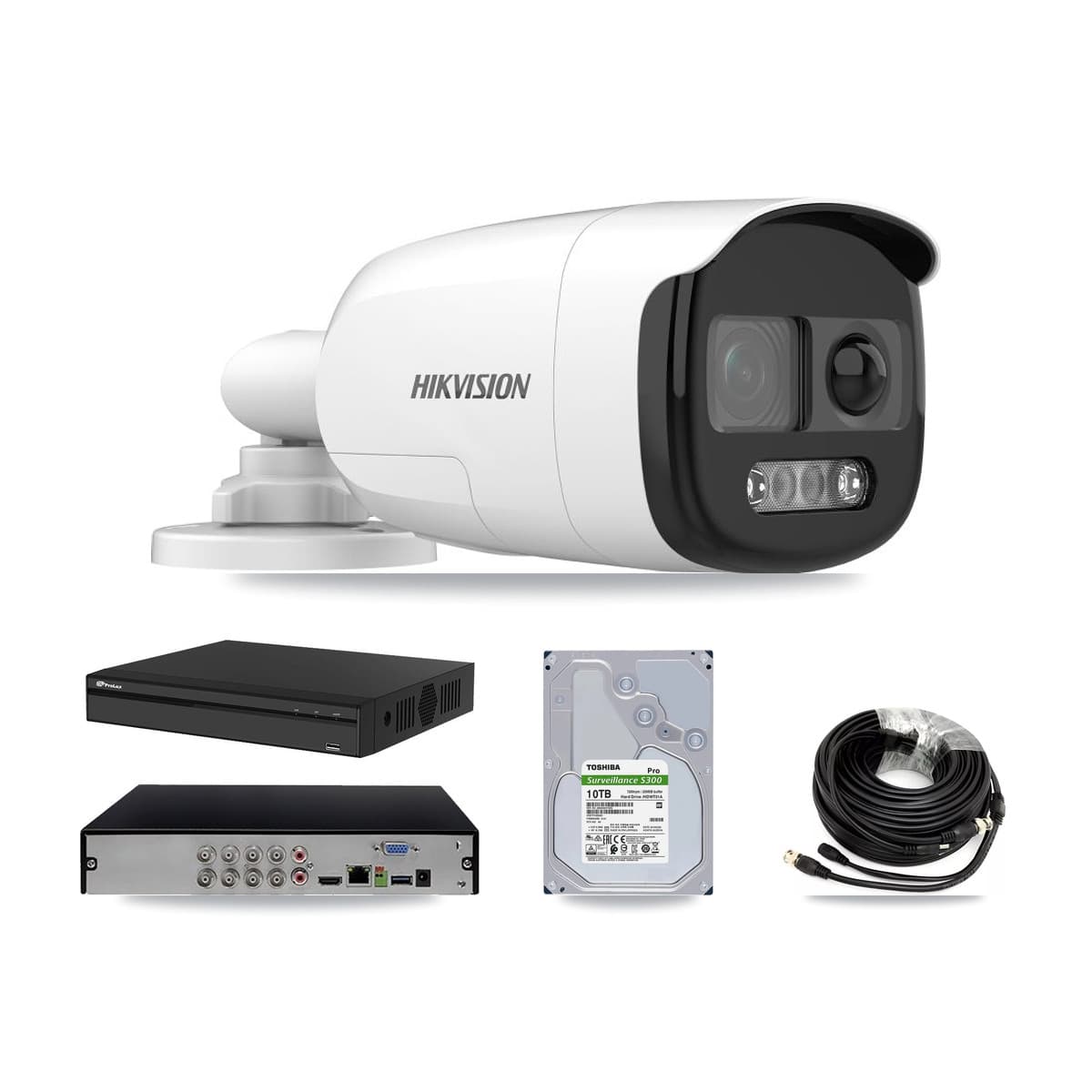 Hikvision & Prolux 8-Channel 5MP CCTV Kit — 7 DS-2CE12KF3T Bullet Cameras + 10TB Recording (PXD-5108HS Recorder) - Image 1