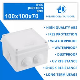 IP65 Waterproof Outdoor Junction Box - PVC Adaptable Enclosure (100x100x70mm, Grey)