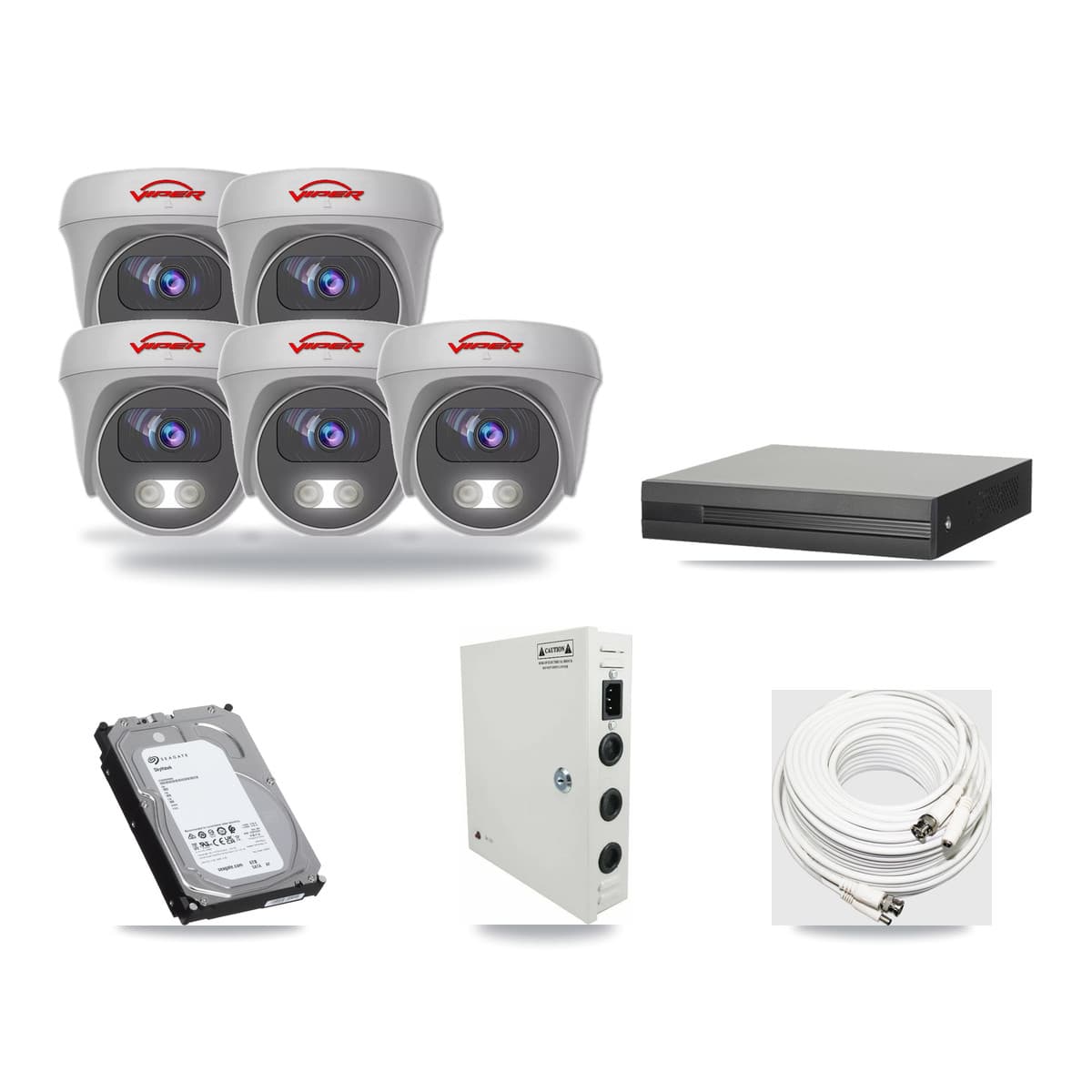 8-Channel 5MP CCTV Kit — 5 White Viper Cameras + 6TB Recording (XVR-3108HS Recorder) - Image 1