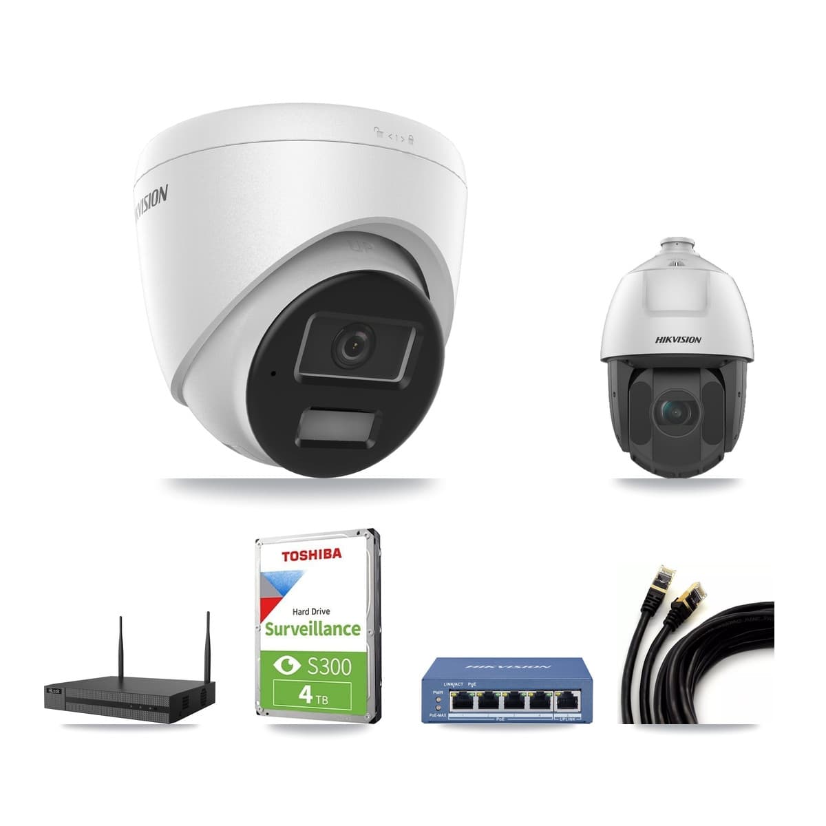 Hikvision & HiLook 4-Channel 2MP – 4MP CCTV Kit — 1 4MP Turret + 1 2MP PTZ Cameras + 4TB Recording - Image 1