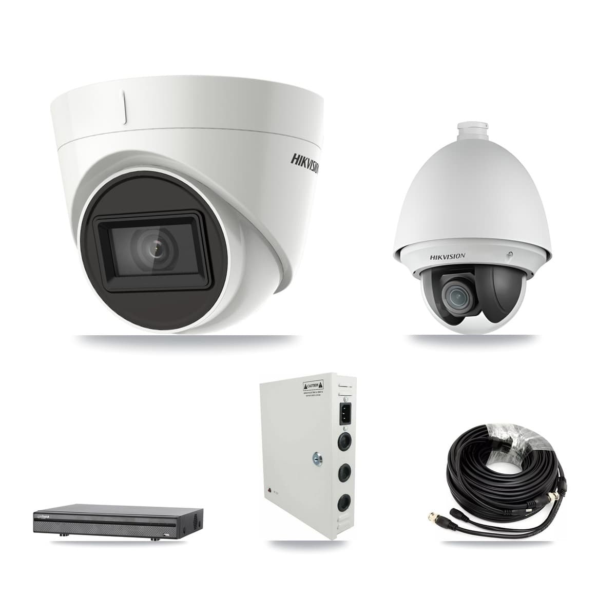Hikvision & Dahua 8-Channel 2MP – 4K CCTV Kit — 1 DS-2AE4225T 2MP PTZ + 3 DS-2CE78U1T 4K Turret Cameras + 8TB Recording (DH-XVR5108H Recorder) - Image 1
