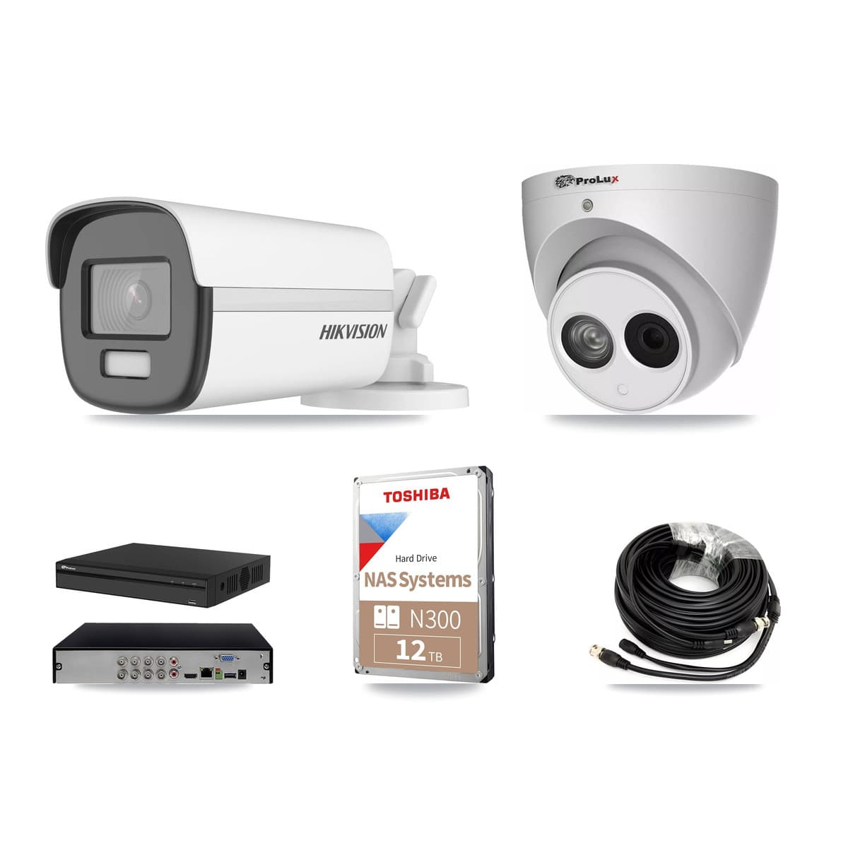 Hikvision & Prolux 8-Channel 4MP – 4K CCTV Kit — 3 4K Bullet + 3 4MP Turret Cameras + 12TB Recording (PXD-5108HS Recorder) - Image 1