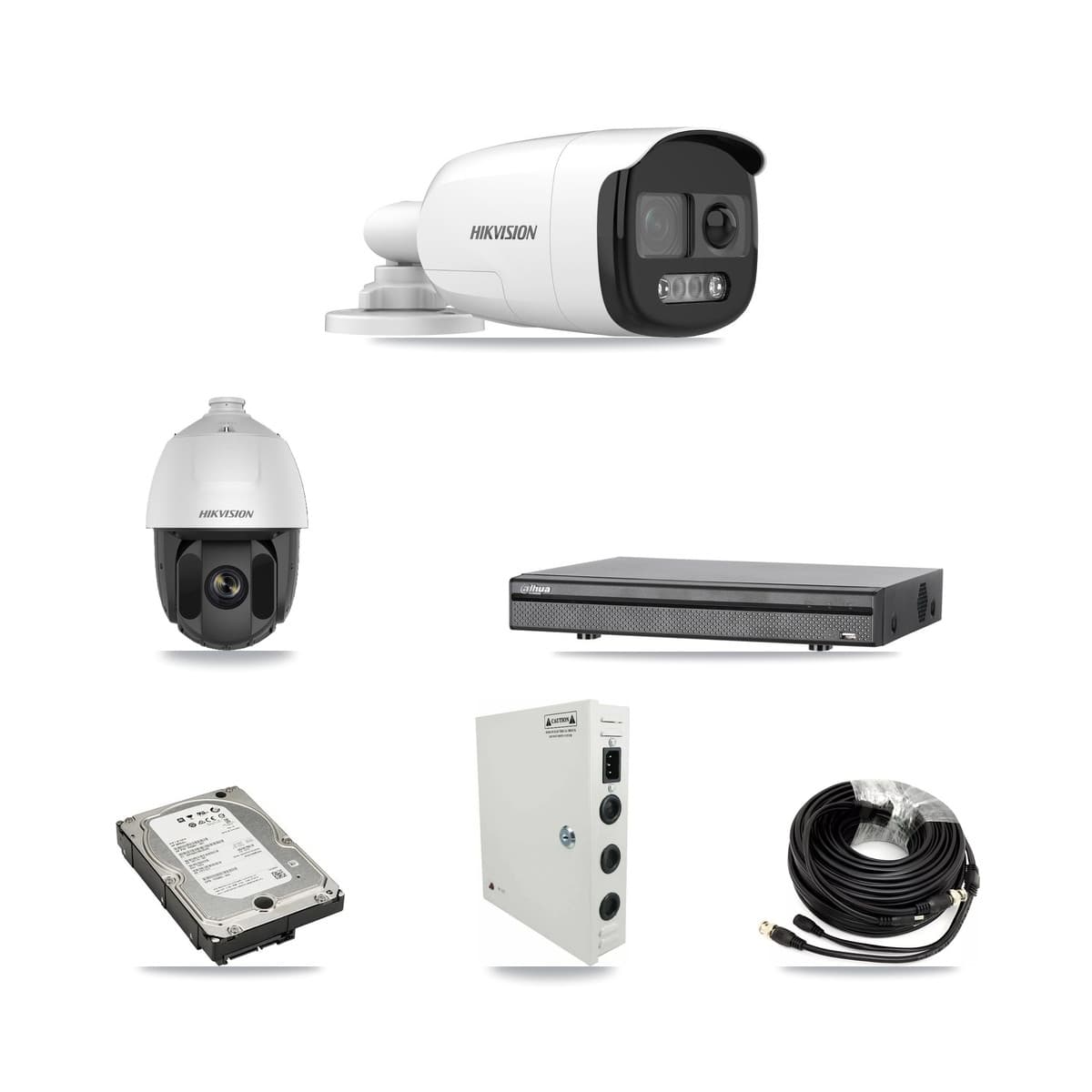 Hikvision & Dahua 8-Channel 2MP – 5MP CCTV Kit — 1 2MP PTZ + 3 5MP Bullet Cameras + 5TB Recording (DH-XVR5108H Recorder) - Image 1