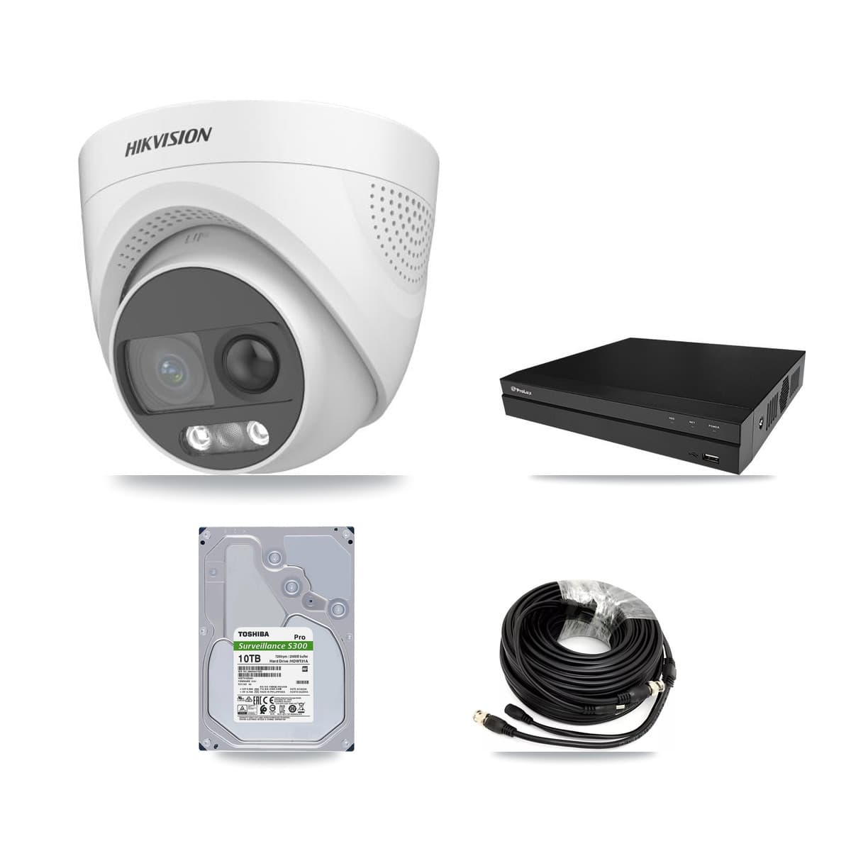 Hikvision & Prolux 8-Channel 5MP CCTV Kit — 8 DS-2CE72KF3T Turret Cameras + 2× 10TB Recording