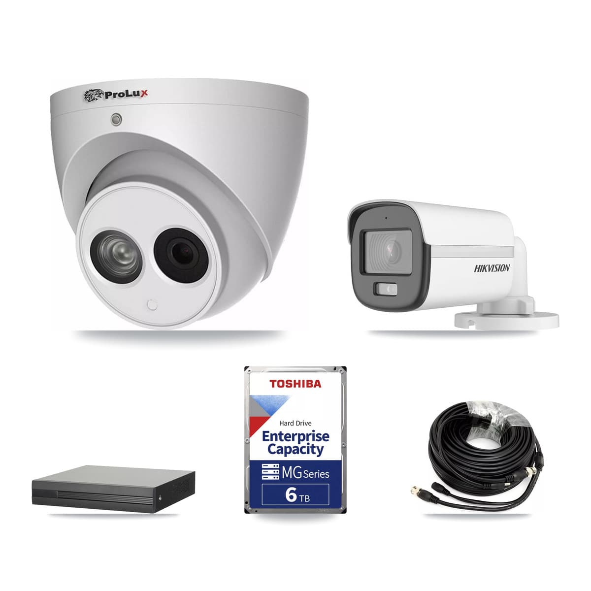 Hikvision & Prolux 8-Channel 4MP – 5MP CCTV Kit — 1 5MP Bullet + 4 4MP Turret Cameras + 6TB Recording (XVR-3108HS Recorder) - Image 1