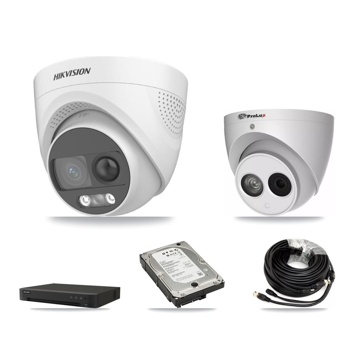 Hikvision & Prolux 16-Channel 4MP – 5MP CCTV Kit — 3 DS-2CE72KF3T 5MP + 1 PXC-612C4W-A 4MP Turret Cameras + 5TB Recording (IDS-7216HQHI Recorder) - Image 1