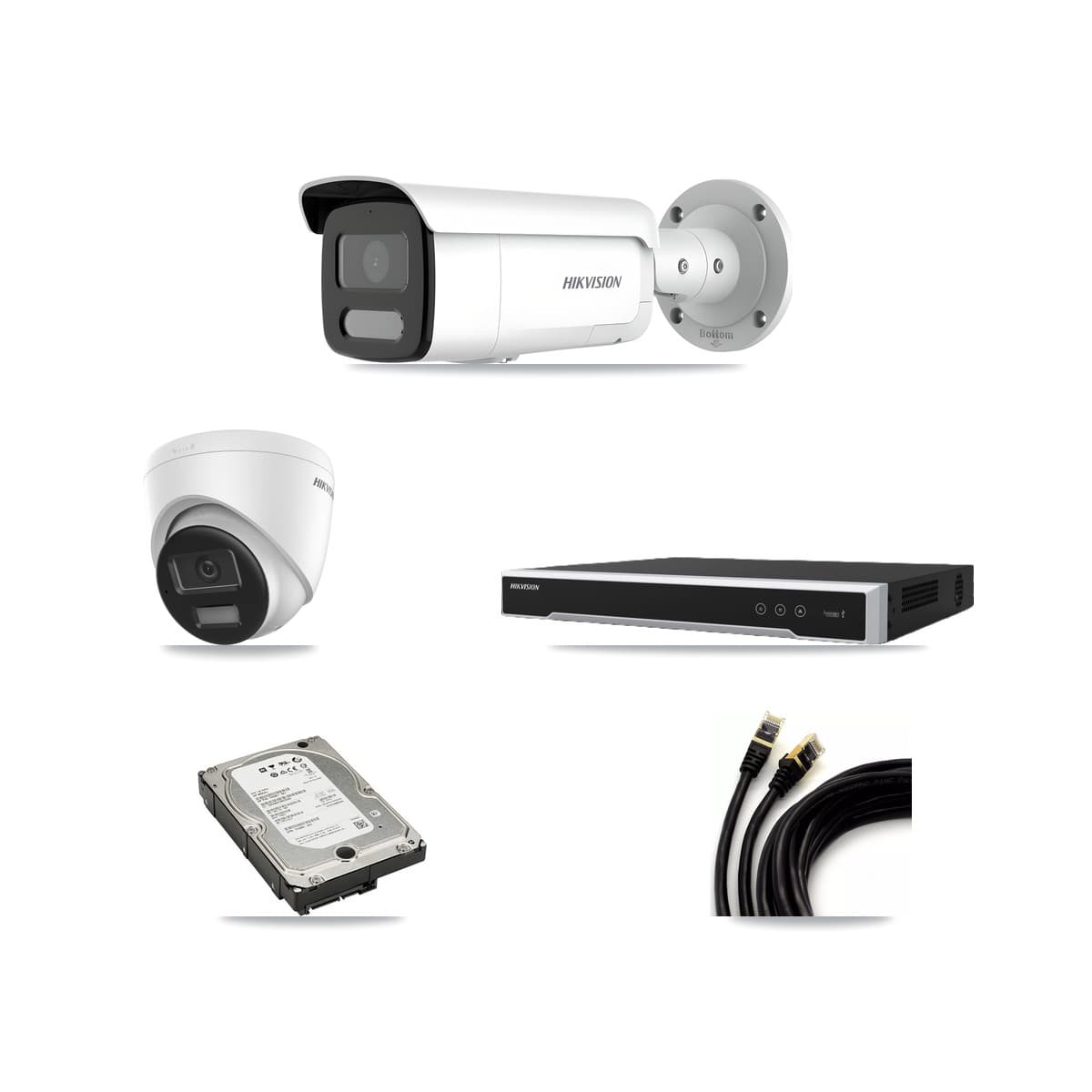 Hikvision 16-Channel 4MP – 4K CCTV Kit — 1 DS-2CD1383G2-LIU 4K Turret + 2 DS-2CD2T47G2H-LISU/SL 4MP Bullet Cameras + 5TB Recording (DS-7616NI-M2/16P Recorder)