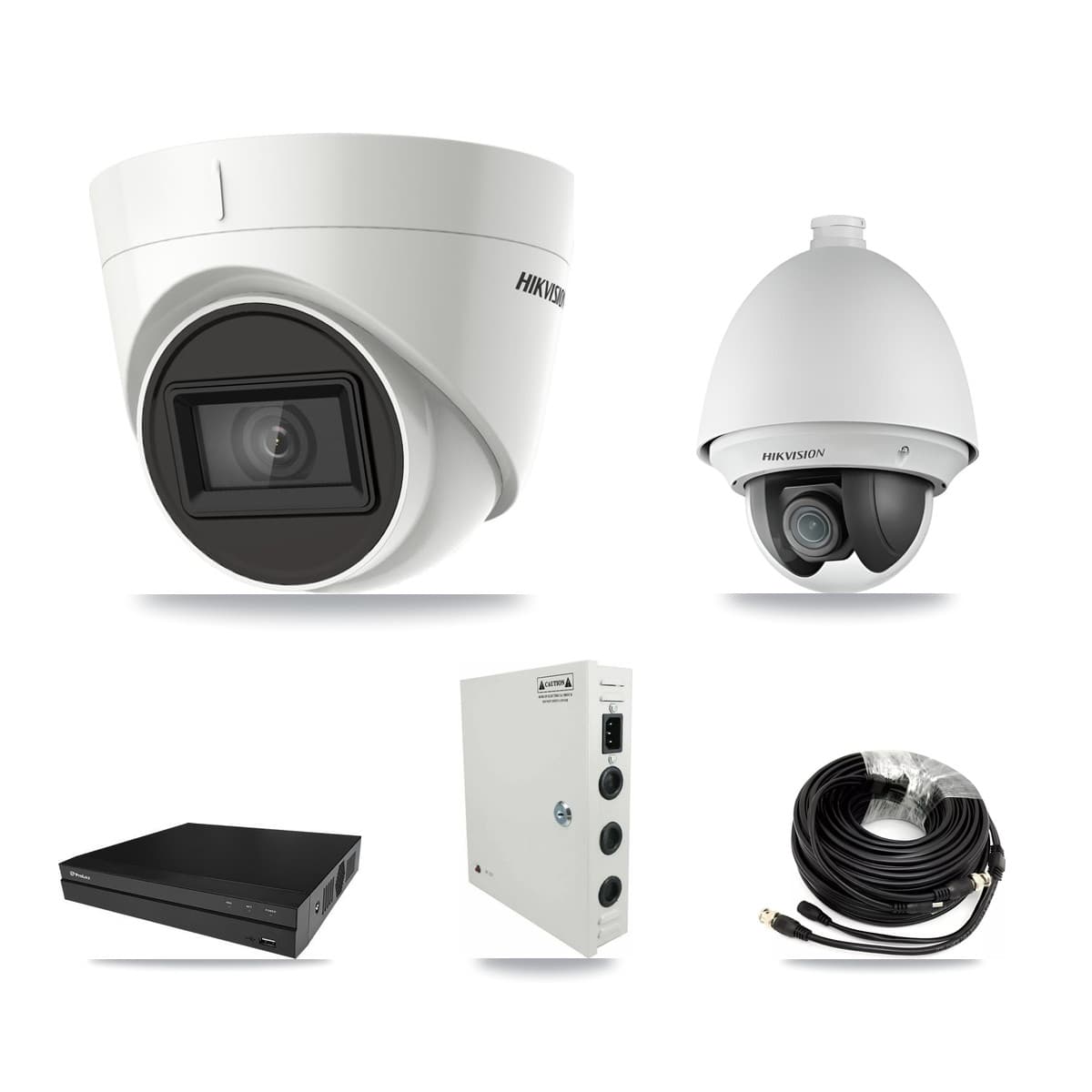 Hikvision & Prolux 8-Channel 2MP – 4K CCTV Kit — 1 DS-2AE4225T 2MP PTZ + 6 DS-2CE78U1T 4K Turret Cameras + 2× 8TB Recording