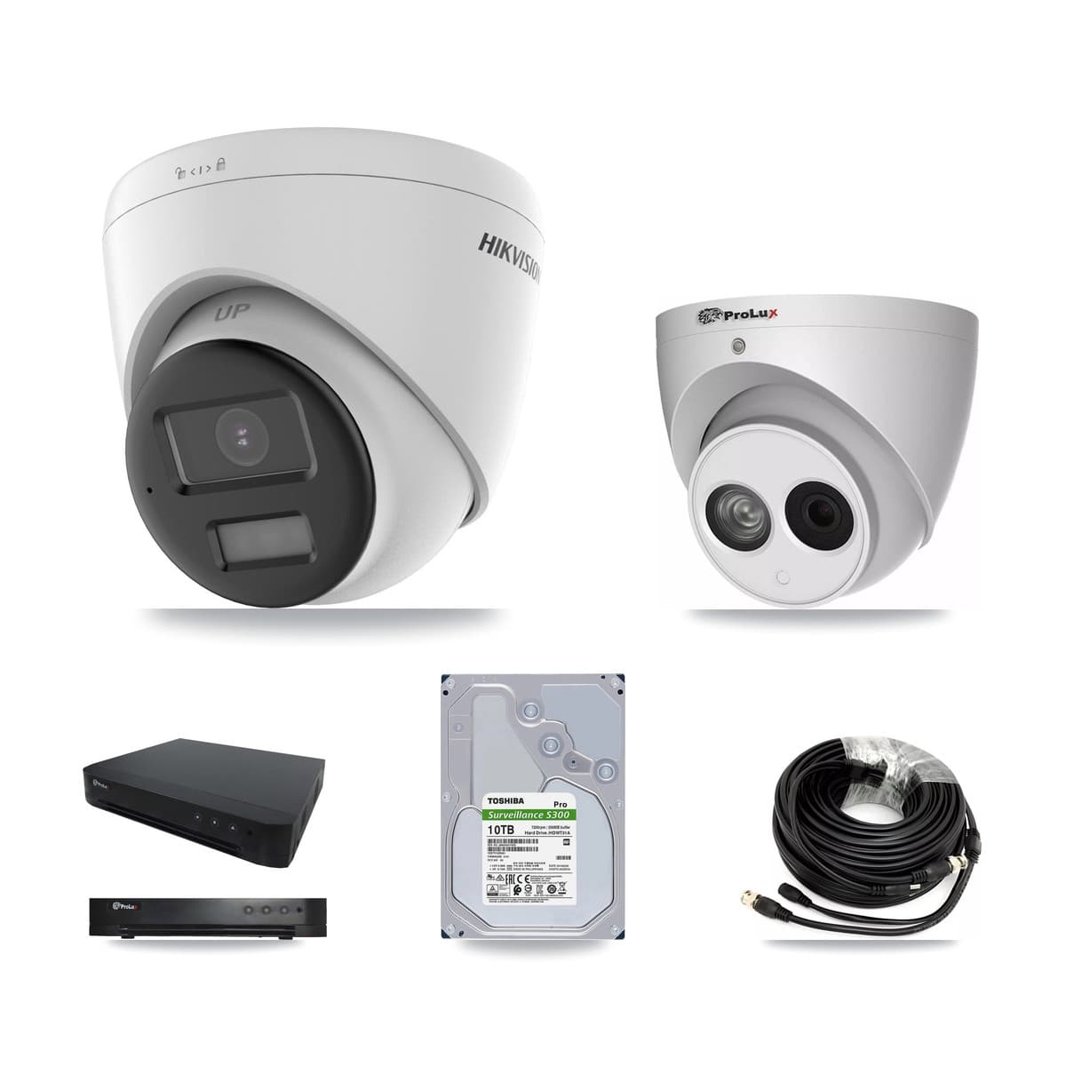Hikvision & Prolux 16-Channel 4MP – 5MP CCTV Kit — 6 DS-2CE78K0T 5MP + 1 PXC-612C4W-A 4MP Turret Cameras + 10TB Recording (PXD-8216 Recorder) - Image 1