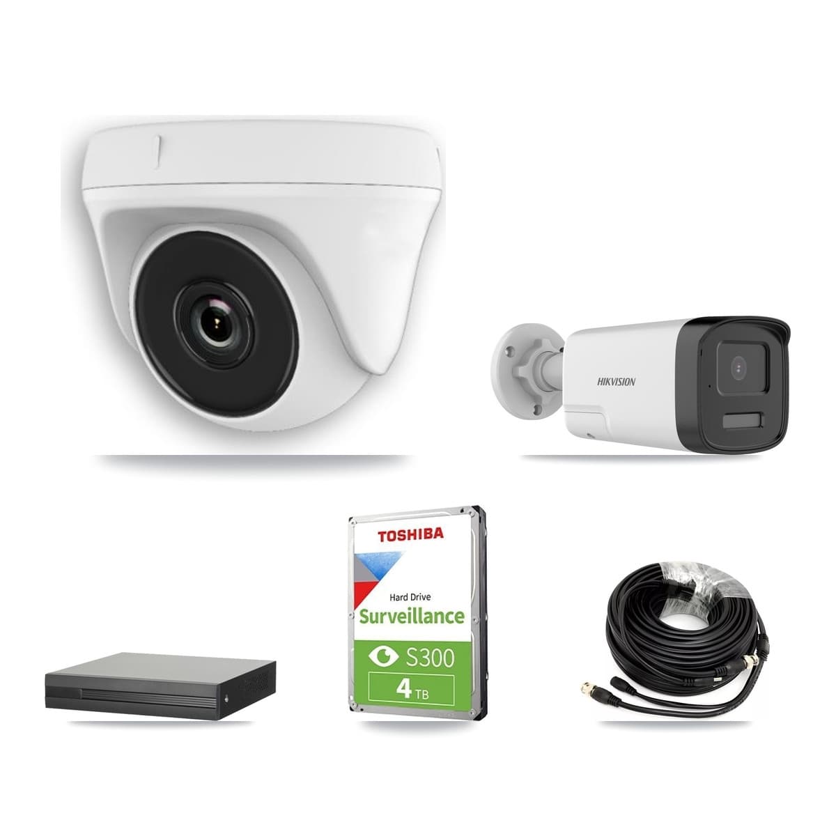 Hikvision 16-Channel 2MP – 5MP CCTV Kit — 1 DS-2CE17K0T 5MP Bullet + 4 White HDT-2MP-N20W 2MP Dome Cameras + 4TB Recording - Image 1