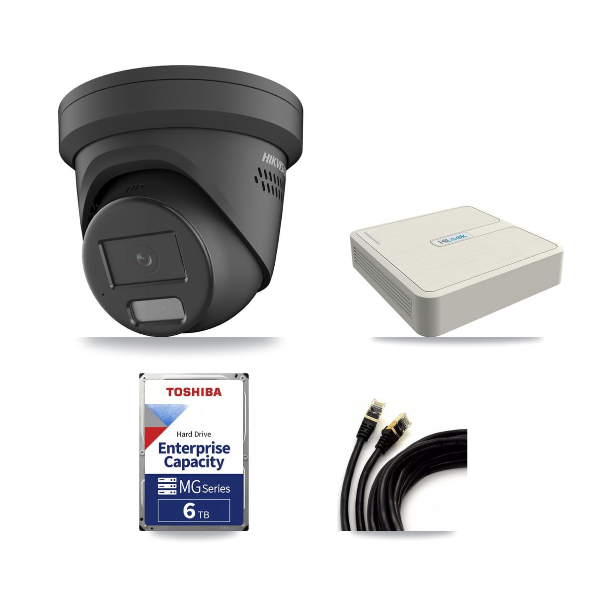 Hikvision & HiLook 8-Channel 4MP CCTV Kit — 8 Black Turret Cameras + 6TB Recording (NVR-108H-D Recorder)