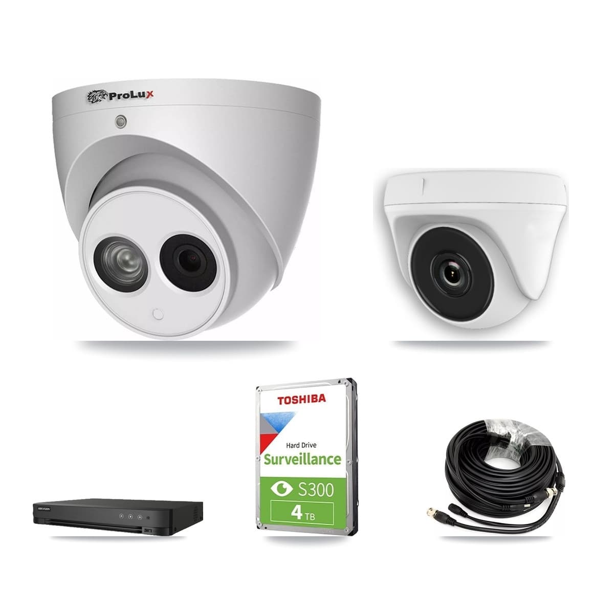 Prolux & Hikvision 8-Channel 2MP – 4MP CCTV Kit — 1 White 2MP Dome + 2 4MP Turret Cameras + 4TB Recording (IDS-7208HQHI Recorder) - Image 1