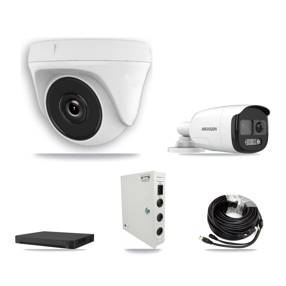 Hikvision 16-Channel 2MP – 5MP CCTV Kit — 1 DS-2CE12KF3T 5MP Bullet + 10 White HDT-2MP-N20W 2MP Dome Cameras + 8TB Recording (IDS-7216HUHI Recorder) - Image 1