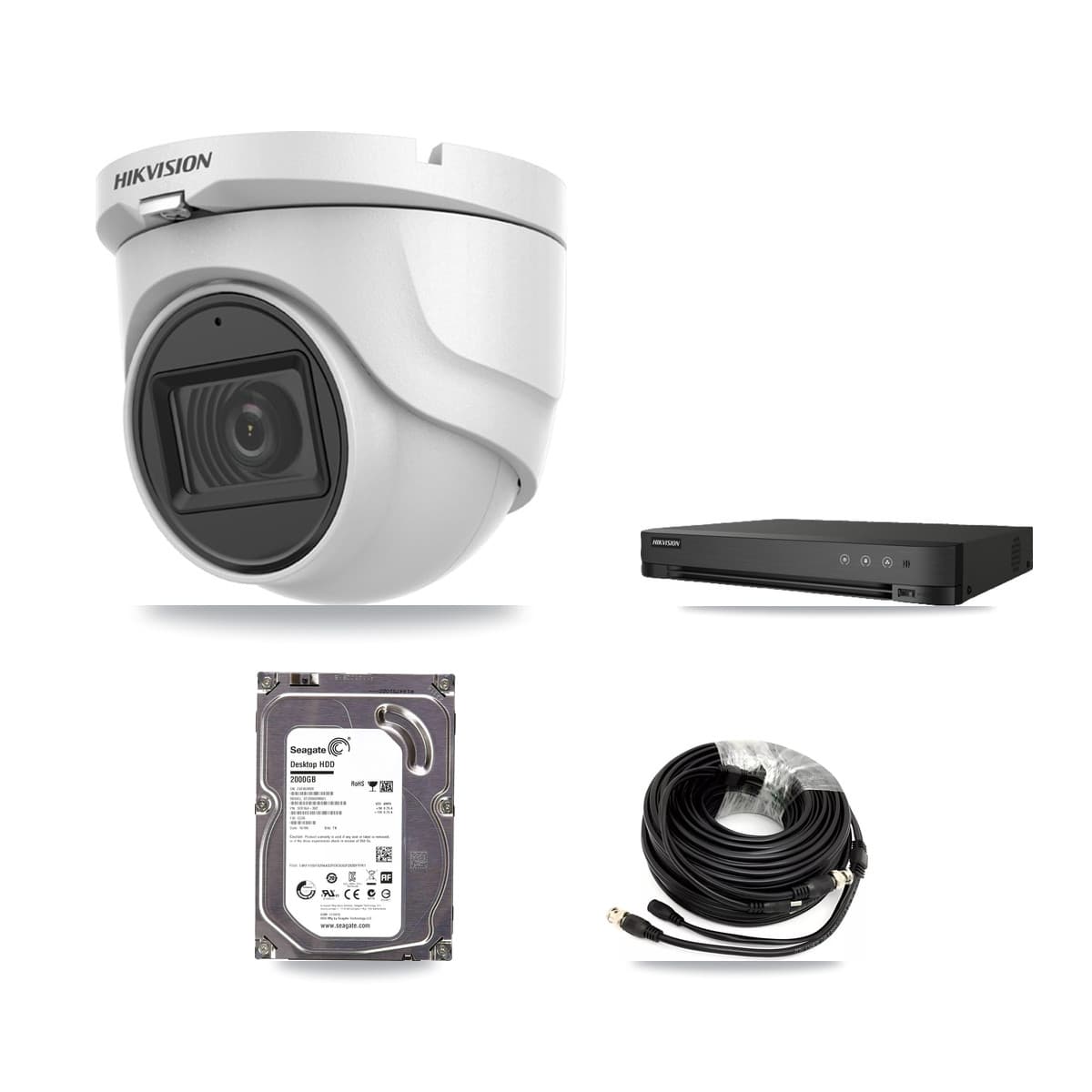 Hikvision 8-Channel 5MP CCTV Kit — 1 DS-2CE76H0T Turret Camera + 2TB Recording (IDS-7208HQHI Recorder)