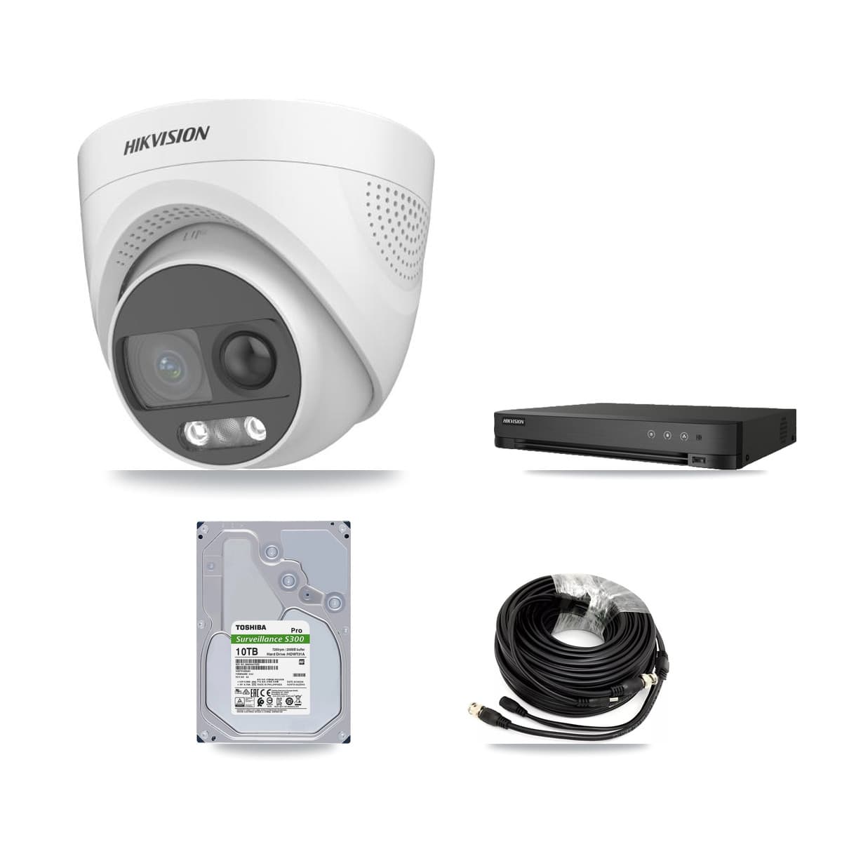 Hikvision 8-Channel 5MP CCTV Kit — 6 DS-2CE72KF3T Turret Cameras + 10TB Recording (IDS-7208HQHI Recorder)