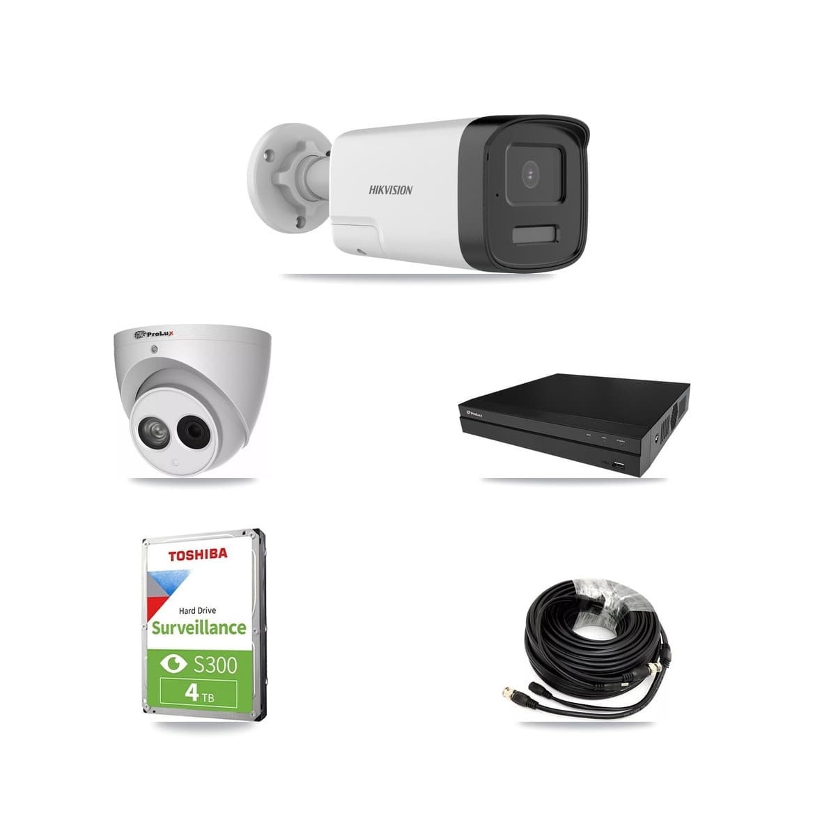 Hikvision & Prolux 8-Channel 4MP – 5MP CCTV Kit — 2 DS-2CE17K0T 5MP Bullet + 1 PXC-612C4W-A 4MP Turret Cameras + 4TB Recording (PXD-5208AN Recorder) - Image 1
