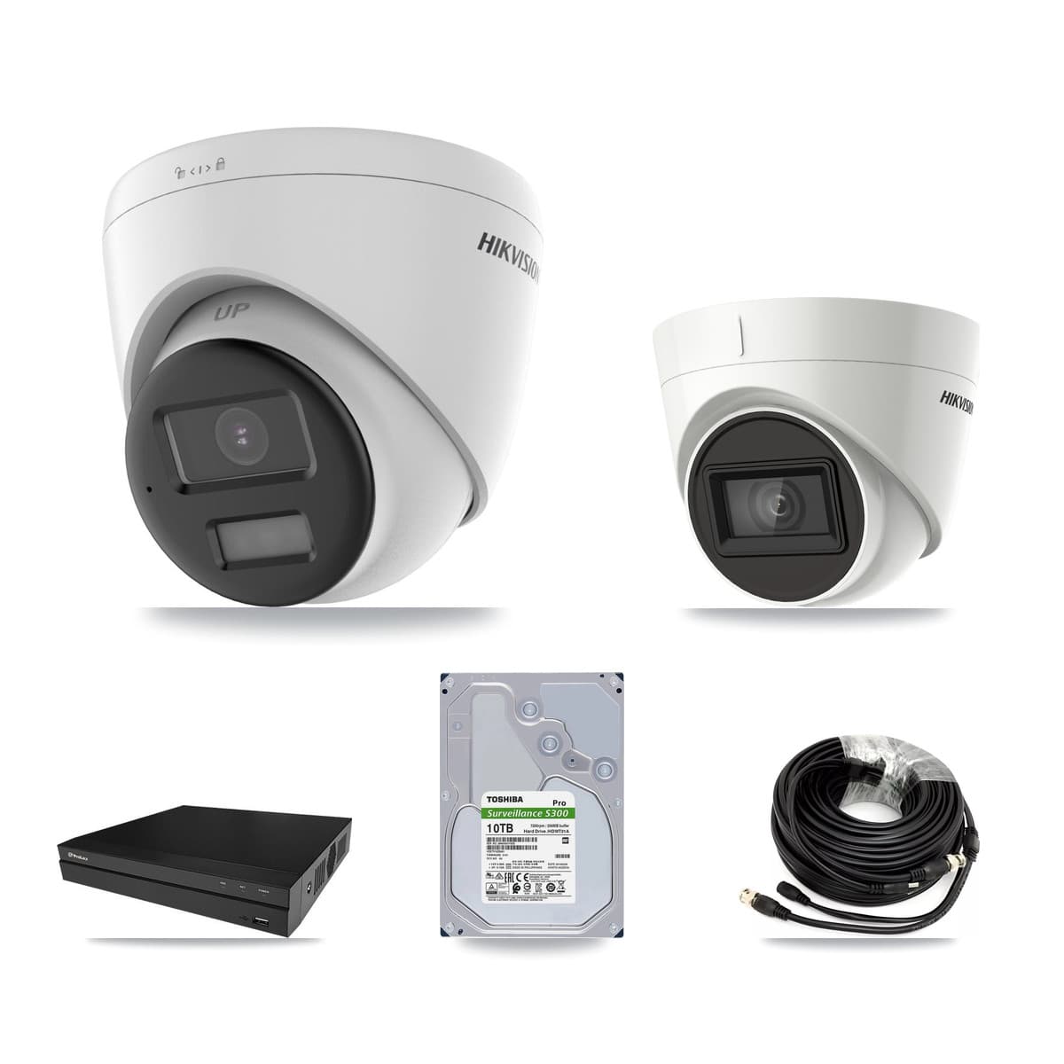 Hikvision & Prolux 8-Channel 4K CCTV Kit — 7 DS-2CE78U0T + 1 DS-2CE78U1T Turret Cameras + 2× 10TB Recording - Image 1