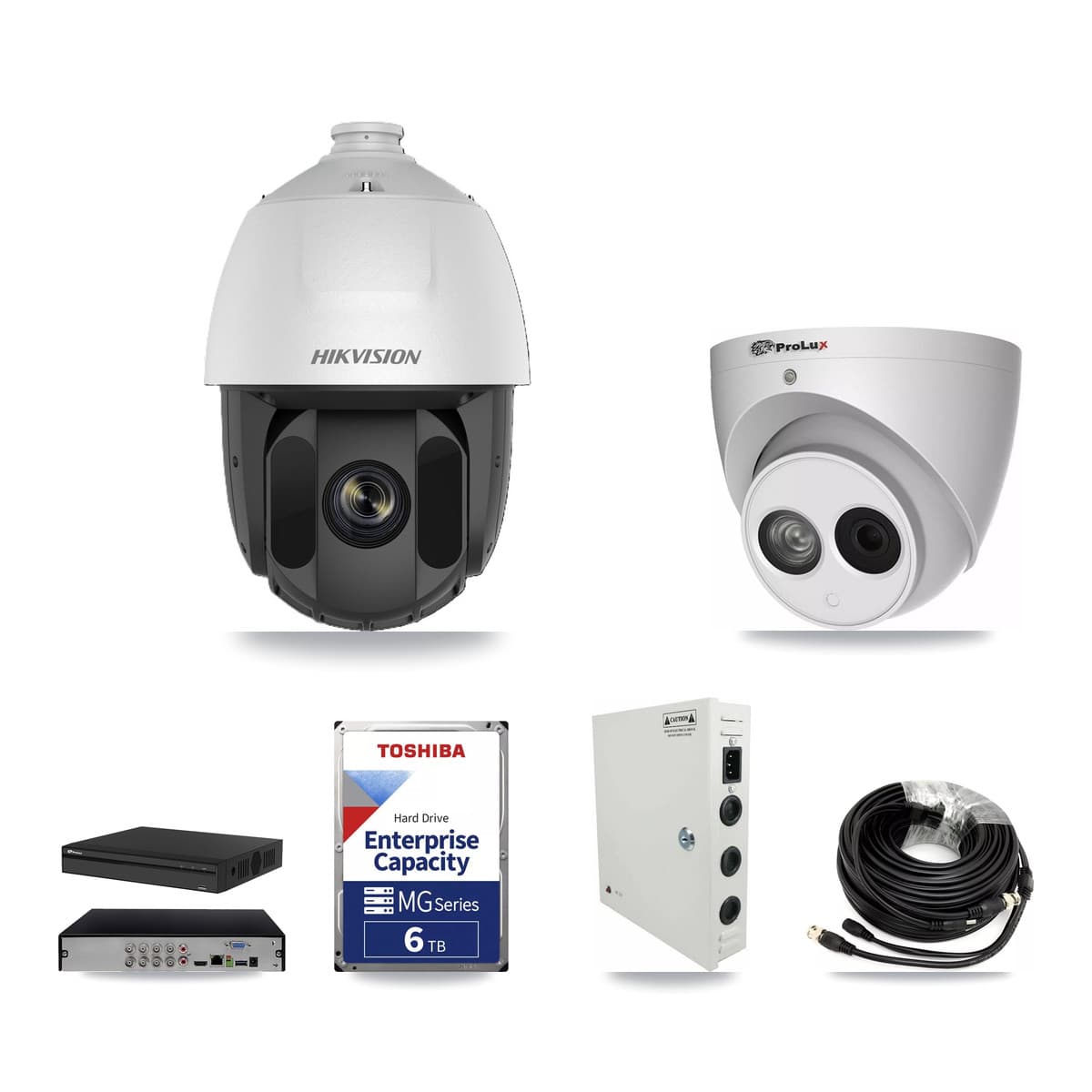 Hikvision & Prolux 8-Channel 2MP – 4MP CCTV Kit — 3 2MP PTZ + 3 4MP Turret Cameras + 6TB Recording (PXD-5108HS Recorder) - Image 1