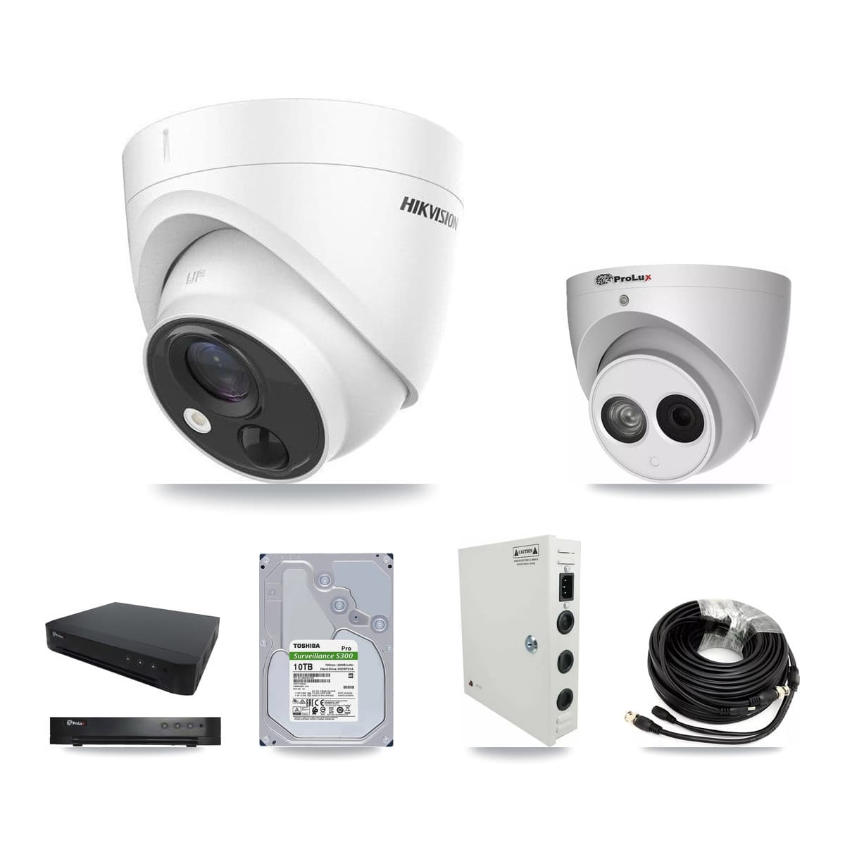Hikvision & Prolux 16-Channel 4MP – 5MP CCTV Kit — 10 DS-2CE71H0T 5MP + 1 PXC-612C4W-A 4MP Turret Cameras + 10TB Recording (PXD-8216 Recorder) - Image 1