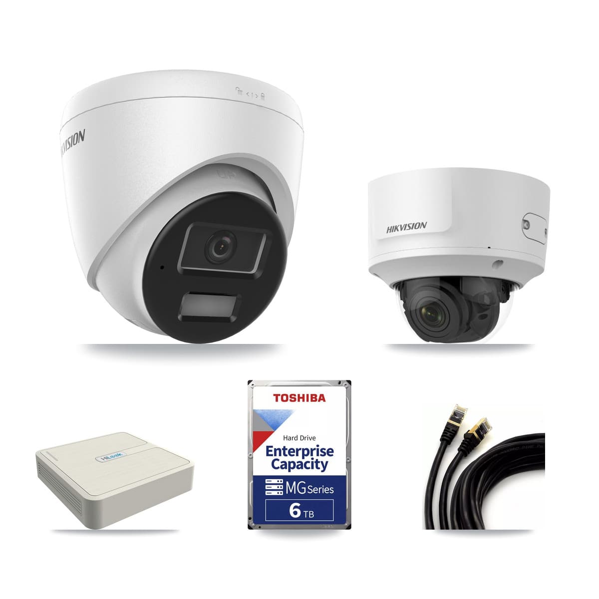 Hikvision & HiLook 8-Channel 2MP – 4MP CCTV Kit — 5 4MP Turret + 1 2MP Dome Cameras + 6TB Recording (NVR-108H-D Recorder) - Image 1